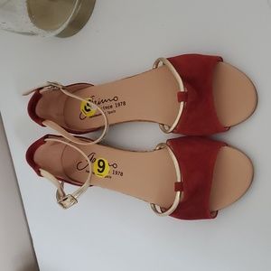 Gaimo Wine Suede & Gold Leather Sandals